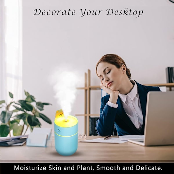 Bärbar Mini Skrivbord USB Luftfuktare 260ml, Söt Kattunge Liten Cool Mist Luftfuktare Nattljus Auto