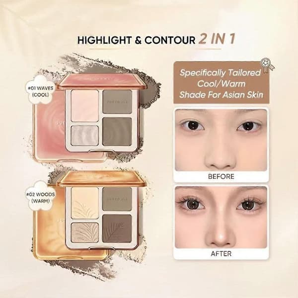 Judydoll Highlighter og Contour Palette Multi-Purpose Silkepudder til Naturlig Definition 01 Wave Shadow Disk