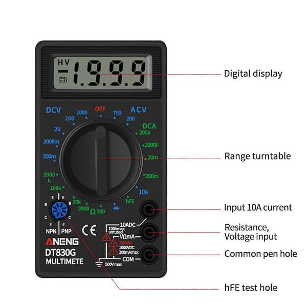 DT830G Multimeter Hög Precision Multifunktionell Snabb Testprob LCD-Display Handhållen Mini Digital Strömspänningstestare för Elektriker