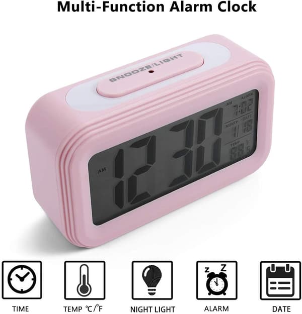 Batteridriven digital väckarklocka för sovrum, LCD-display sängbordsväckarklocka med snooze
