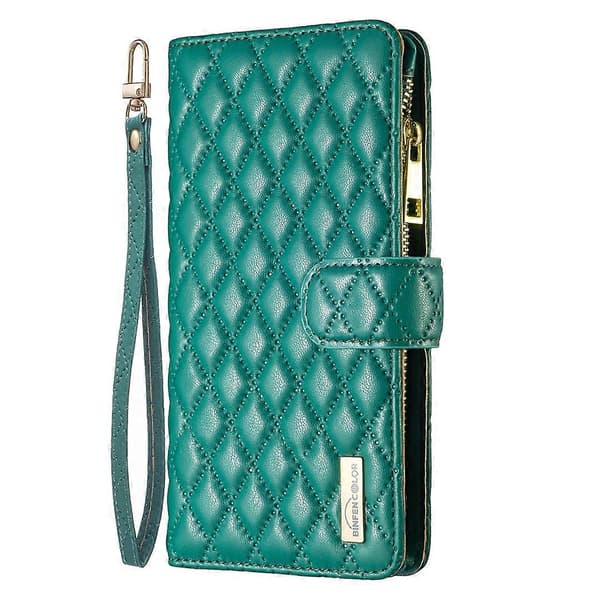 Diamond Check Leather Zipper Wallet Case for iPhone XR