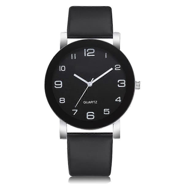 Dame Enkel Frisk Analog Kvarts Ur Rundt Armbåndsur (Sort)