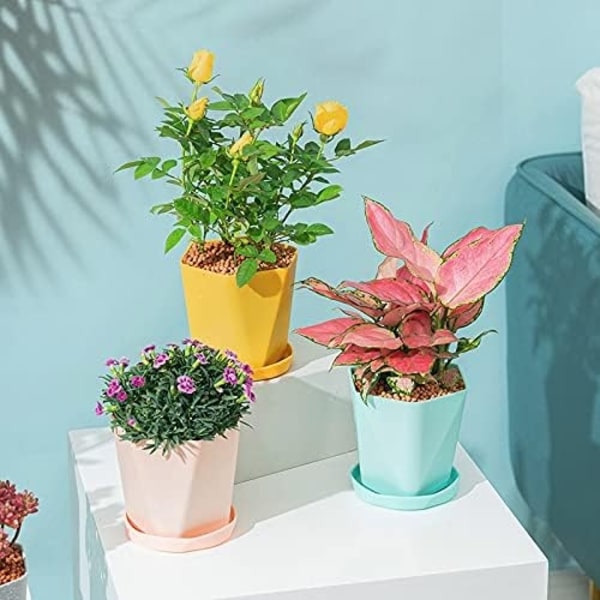 Set med 2 blomkrukor i plast med dräneringshål - för inomhus- och utomhusbruk - för balkonger, växter, grå