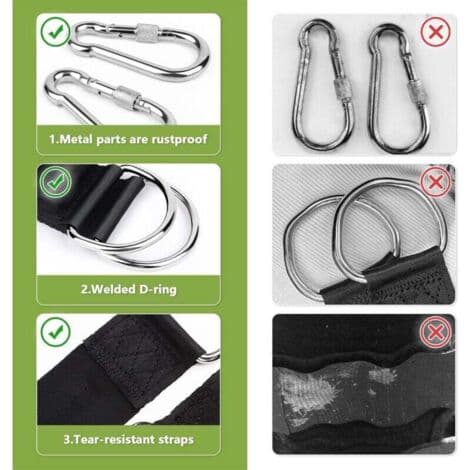 150 cm Polyester Hammock Straps - 2 Locking Carabiners Tree Protection Included Max Load 550 kg