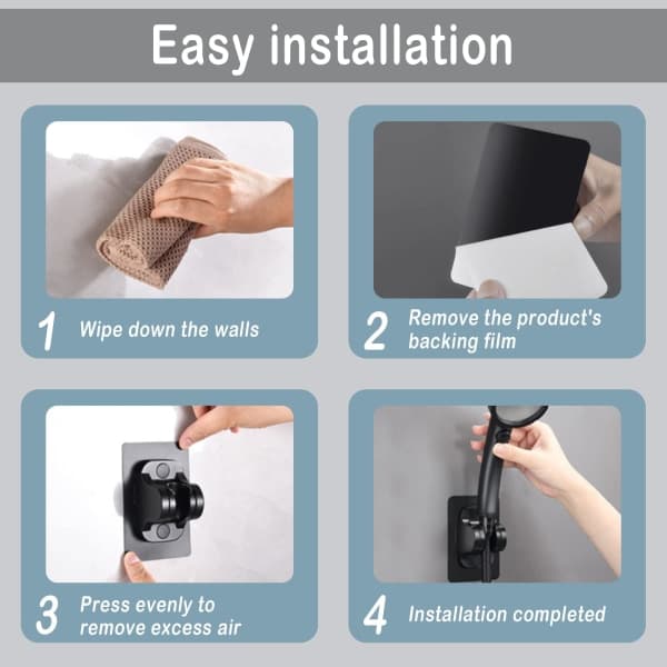 Drill-Free Shower Holder Self-Adhesive 2 Pcs
