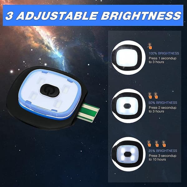 USB-genopladelig LED-hue, 4 stk., stærkt, medium og svagt lys LED-
