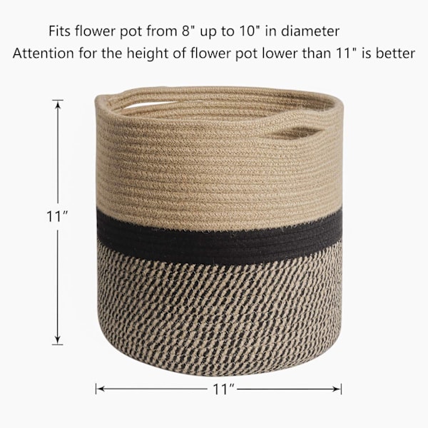 Robust juteväxtkorg, modern vävd korg för 10\" blomkruka inomhusgolvplanterare, 11”