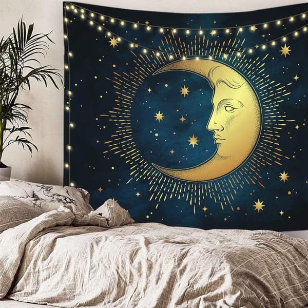 Måntapetserier Estetisk Sol Och Måntapetserier För Sovrum 51X59 Tum Celestial Blå Häxa