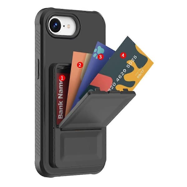 Case for Compatible iPhone 16e - Skin-Friendly TPU + PC Card Holder Case with Mirror Stand Black