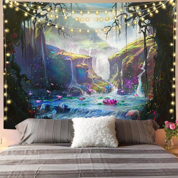 Stor fantasy väggbonad, saga väggbonad, magiskt land bergstecknad väggbonad