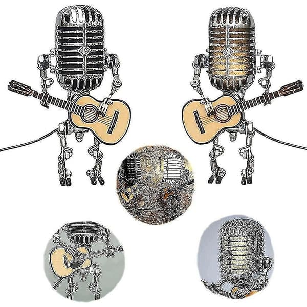 Usb retro stil mikrofon robot lampa som håller gitarrljus retro heminredning