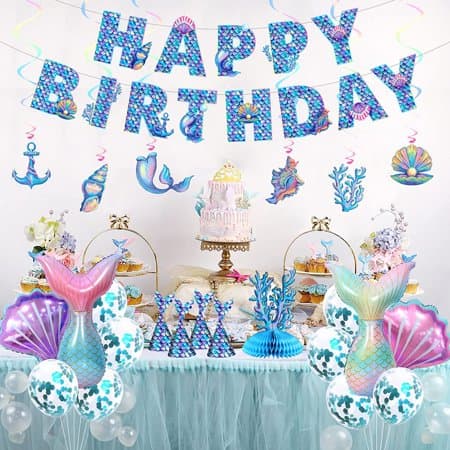 Dekorationer til havfruefødselsdagsfest, Happy Birthday Banner Par