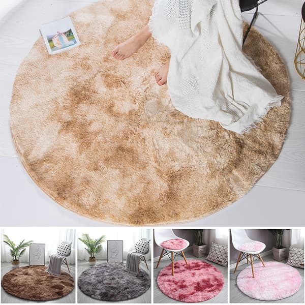 Lyserød fluffy rund tæppe til stue og soveværelse 100cm Light Pink 100cm