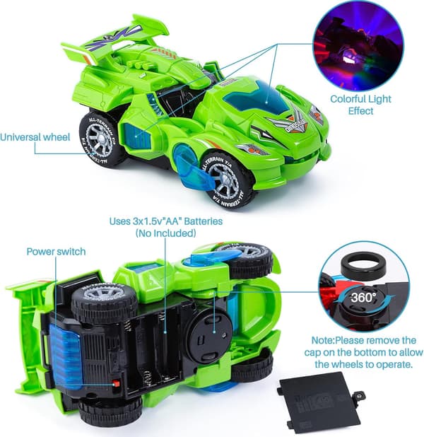 Dinosaur Transformerende Bil Elektrisk Dinosaur Legetøj Automatisk Transformerende Dinosaur Bil med Blitz & Lyd Egnet til 3-7 År Gamle Blue