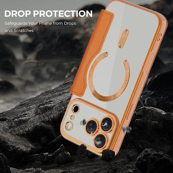 Wallet Case for iPhone 17 Pro Max - Flip PU Leather with RFID Blocking, Magnetic Back, Orange