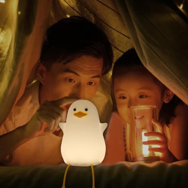Søt And Nattlampe LED, Barnelampe Dimbar Sengelampe Oppladbar USB Timer Gave
