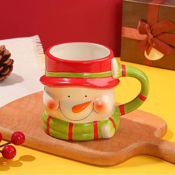 Julkeramisk Mugg, 3D-snidad Snögubbedesign, 400ml, för Varma Drycker, Presentidé