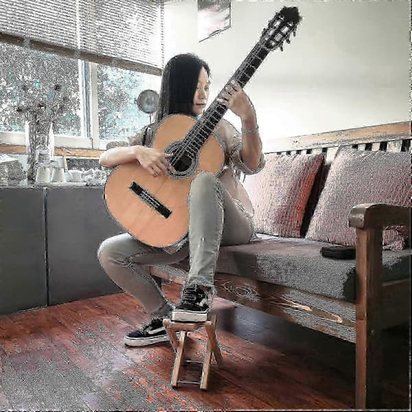 Fotpall för trägitarr, hopfällbart fotstöd för klassisk gitarr med 4 justerbara höjder