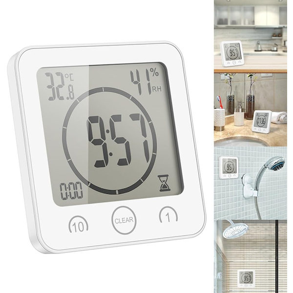 Vattentät duschklocka, Touch Shower Timer Clock (Vit)