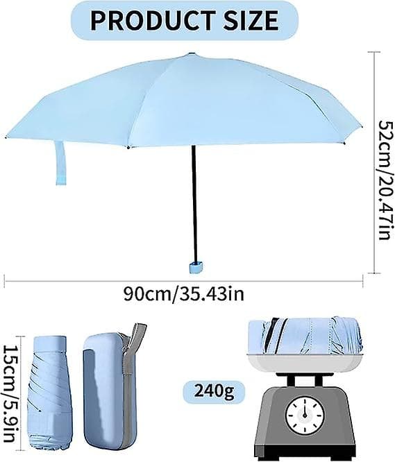 Mini Hopfällbart Paraply, 6 Hopfällbara Paraplyribbor, Mini Fickparaply - Blå