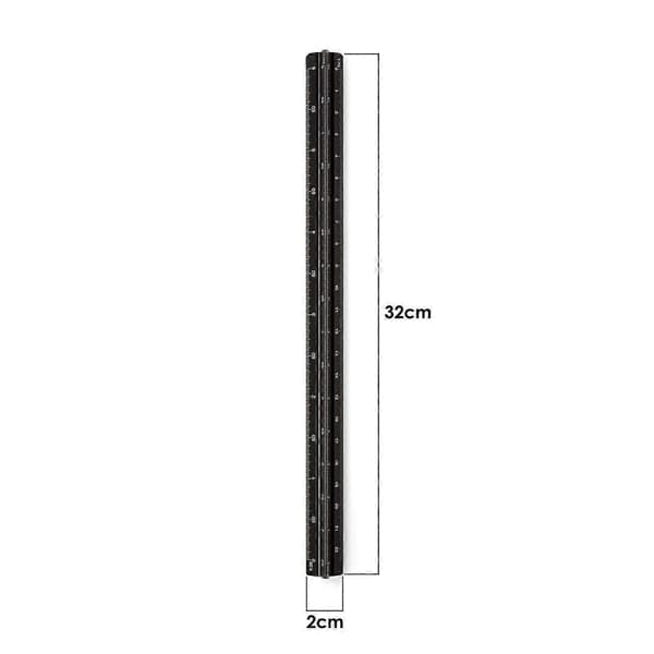 Arkitektskala, Triangulär skala i aluminium, metrisk 1:20, 1:25, 1:50, 1:75, 1:100, 1:125, standard 30 cm för arkitekter, studenter
