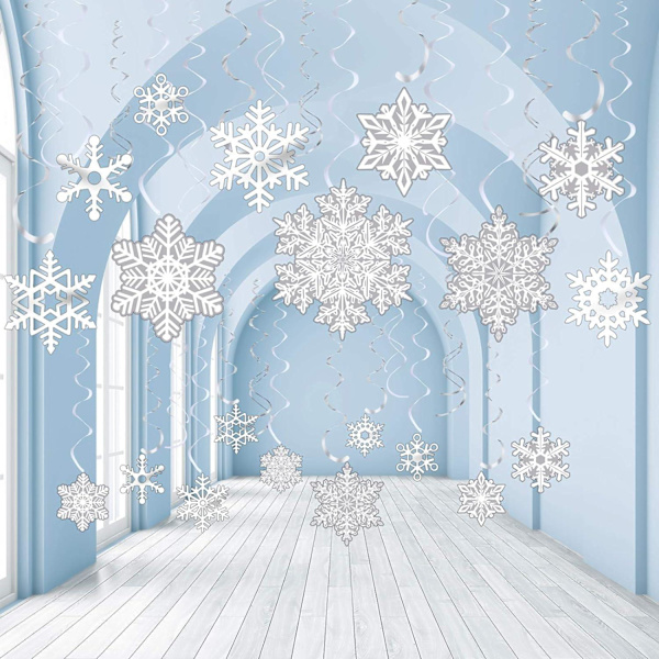 30 stycken snöflinga folie virvel dekorationer vinter jul virvlar snöflinga tak