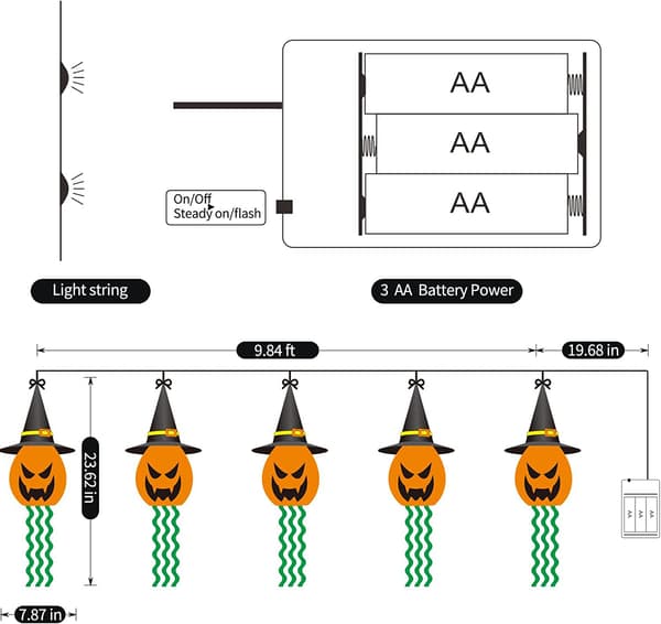 5 Halloween-dekorasjoner Gresskar lysslynger Trollmannhattdekorasjoner