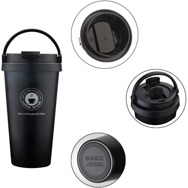 Kaffe Mugg i Rostfritt Stål av Livsmedelskvalitet med Lock - 500ML Dubbelväggig Isolerad Kaffe Mugg