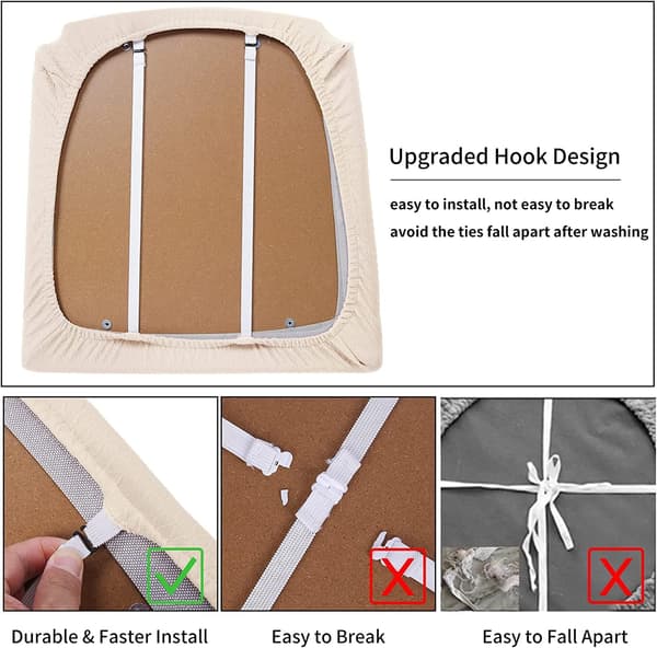 Waterproof Dining Chair Covers, 4 Pack, Stretch Jacquard, Removable Washable Chair Slipcovers, No Back Covers, Beige