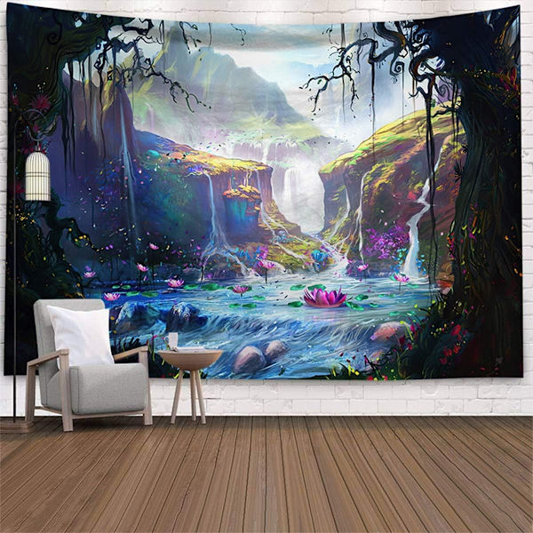 Stor fantasy väggbonad, saga väggbonad, magiskt land bergstecknad väggbonad