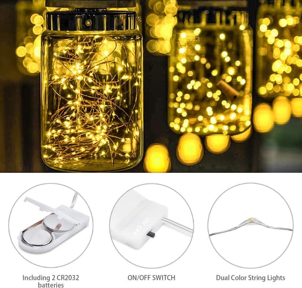 [12-pack] Stjärnformade ljusslingor batteridrivna, 2m 20 LED koppartrådsflaskljus, eldflugeslinga