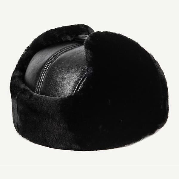 Äkta Läder Bomber Hatt Medelålders Äldre Vinter Öronmuff...