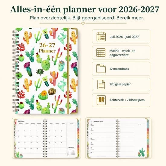 A5 Studieplanlægger 2026 - 2027, Ugentlig og Månedlig Kalenderarrangør, Juli 2026 - Juni 2027, Indbundet Notesbog