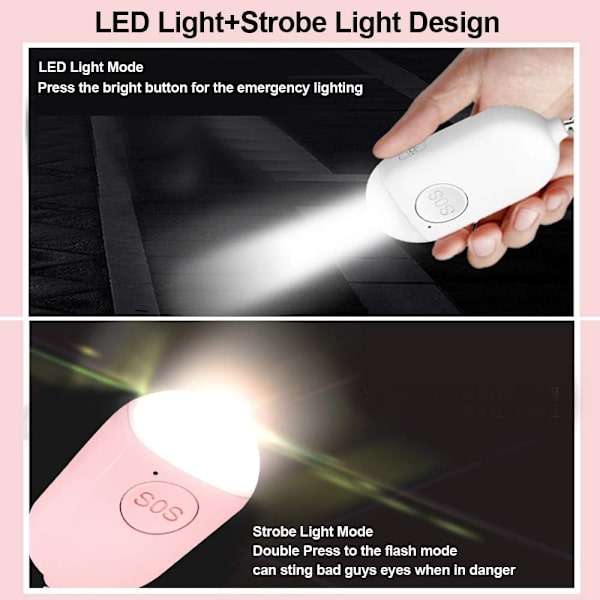 2025 Lämpligt 2-pack Personligt Överfallslarm 130dB USB Uppladdningsbart Ficklarm med LED-ficklampa Funktion Vattentätt