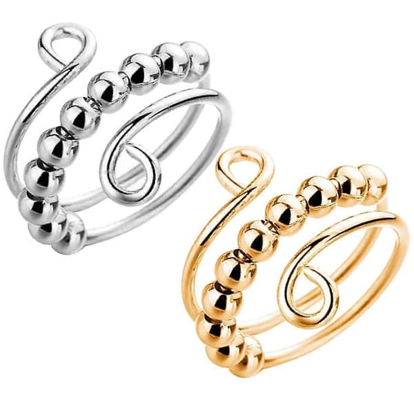 Roterbar stressring i metall för ångestlindring, slitstark, 2-pack
