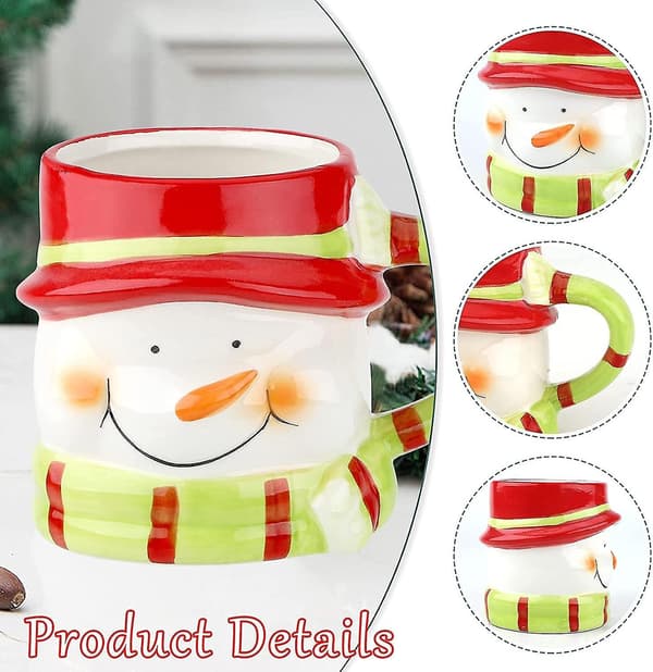 Julkeramisk Mugg, 3D-snidad Snögubbedesign, 400ml, för Varma Drycker, Presentidé