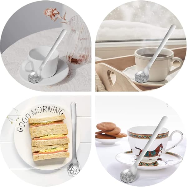 Stykker Kattepote-ske, Katte-espressoskeer, Dessertske i rustfrit stål