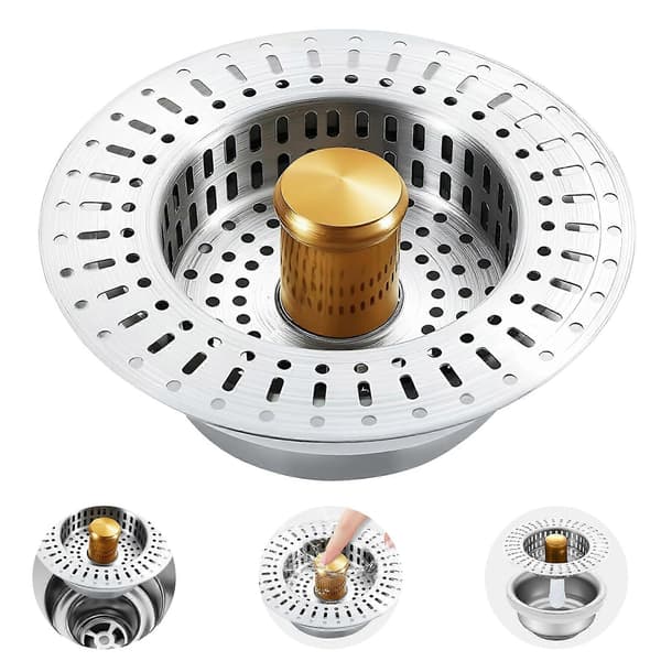 Universal afløbssi 3-i-1 PopUp, rustfrit stål, passer til 76-81 mm hul, dybde > 40 mm