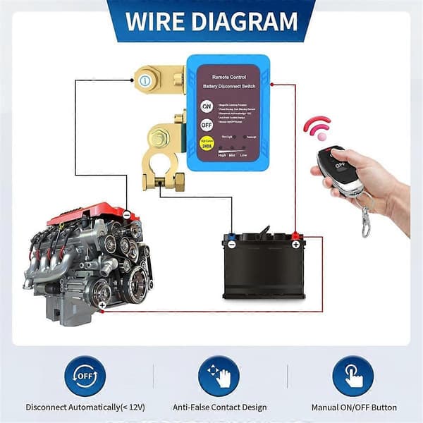 12V 240A Remote Battery Disconnect Switch, Automatic Power Cut Off Switch Car Truck Boat Remote Control Switch