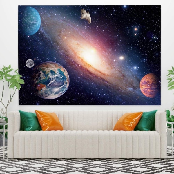 150x100cm Kosmos Gobeläng, Jorden Måne Planet Meteorit Stjärnhimmel Galax Väggbonad för Sovrum