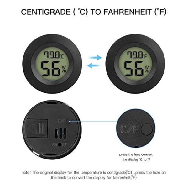 2024 Lämplig 2-pack Mini Termometer Hygrometer Kyl Frys Elektronisk Hygrometer Inbyggd Rumstermometer Temperatur Fuktighetsdetektor Svart