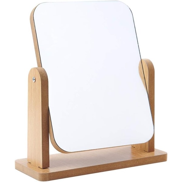 2024 Lämplig 360 graders roterande sminkspegel med ställ Klar träbordsspegel Stor fristående rektangulär spegel