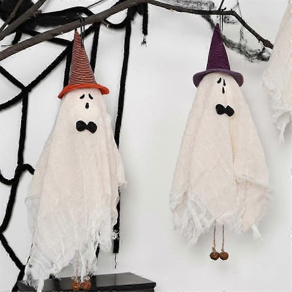 2025 1 PC Halloween Hanging Ghosts with Orange Witch Hat Cute Scary Ghosts Hanging Ghost Halloween Decorations