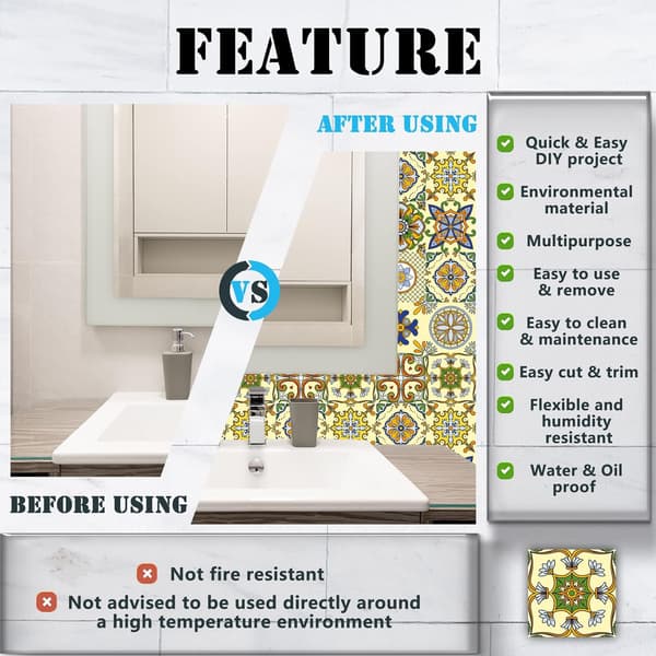 20 pcs tile stickers (15x15cm, yellow), bathroom decorations