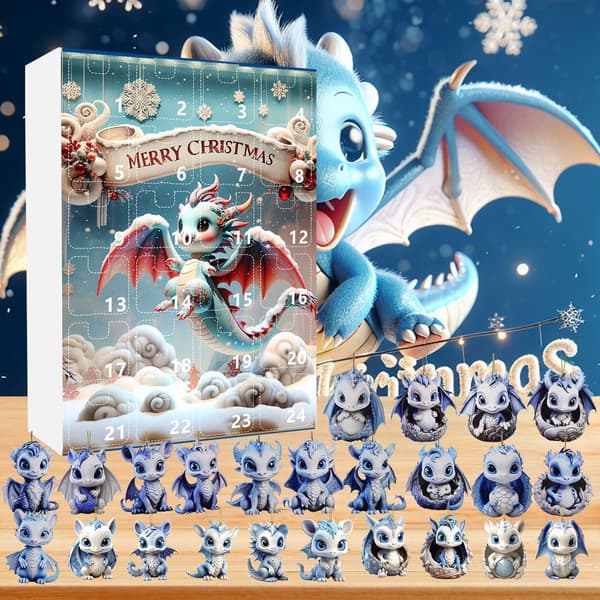 Jul Blind Box 24-dagers nedtelling til jul Advent Søt Isdrage Baby Akryl Anheng Dekorasjon