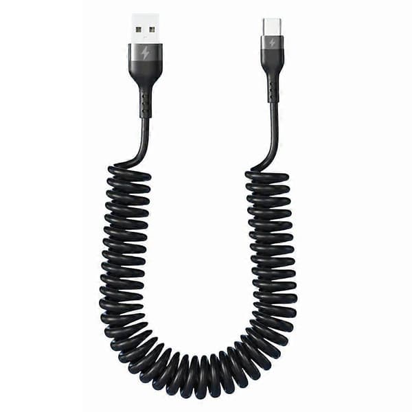 USB til USB C Spiralkabel Udtrækkelig Bilopladerledning Kompatibel iPhone til Android Dataoverførsel Fjederdesign 5A Hurtigopladningskabel Sort