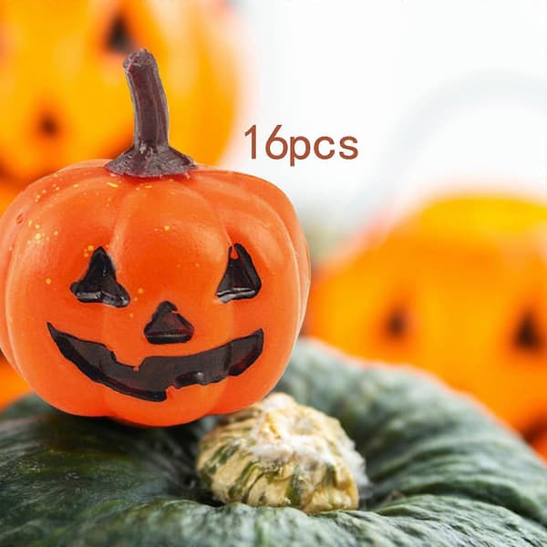 16x Simulerade dekorativa pumpor för Halloween, rustik högtidsdekoration