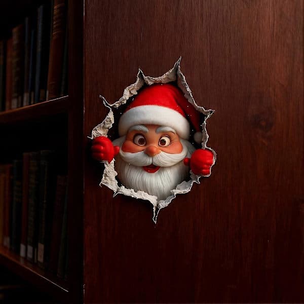 3D Väggdekaler Jultomte, Julväggdekaler, Jultomten delar ut presenter