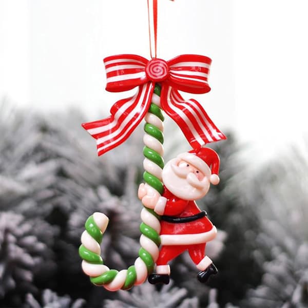 Set med 3 julgransprydnader i form av sockerrör 11,9 cm små sockerrör med tomte, snögubbe, ren, Chris