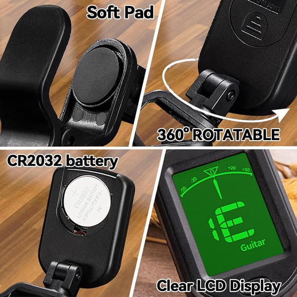 Gitarrstämmare Clip-On, Gitarrtillbehör Digital Stämmare med Plektrum för Akustisk Gitarr, Elgitarr, Bas